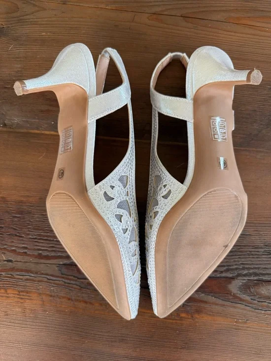 TAXI Silver Embellished Pointed Toe Slingback Heels - Picture 4 of 7